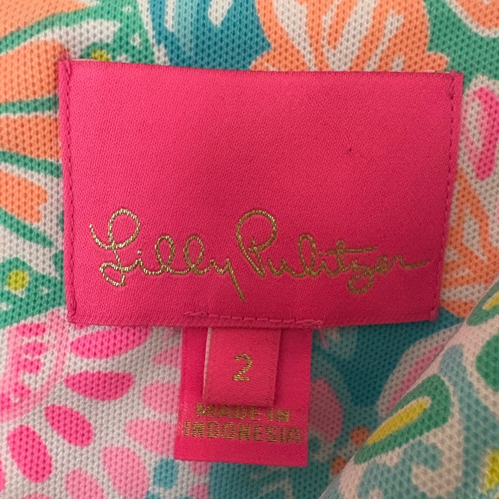 Lilly Pulitzer Sigrid Caribbean Citrus Engineered Pique Knit Shift Dress Size 2 - Picture 3 of 5